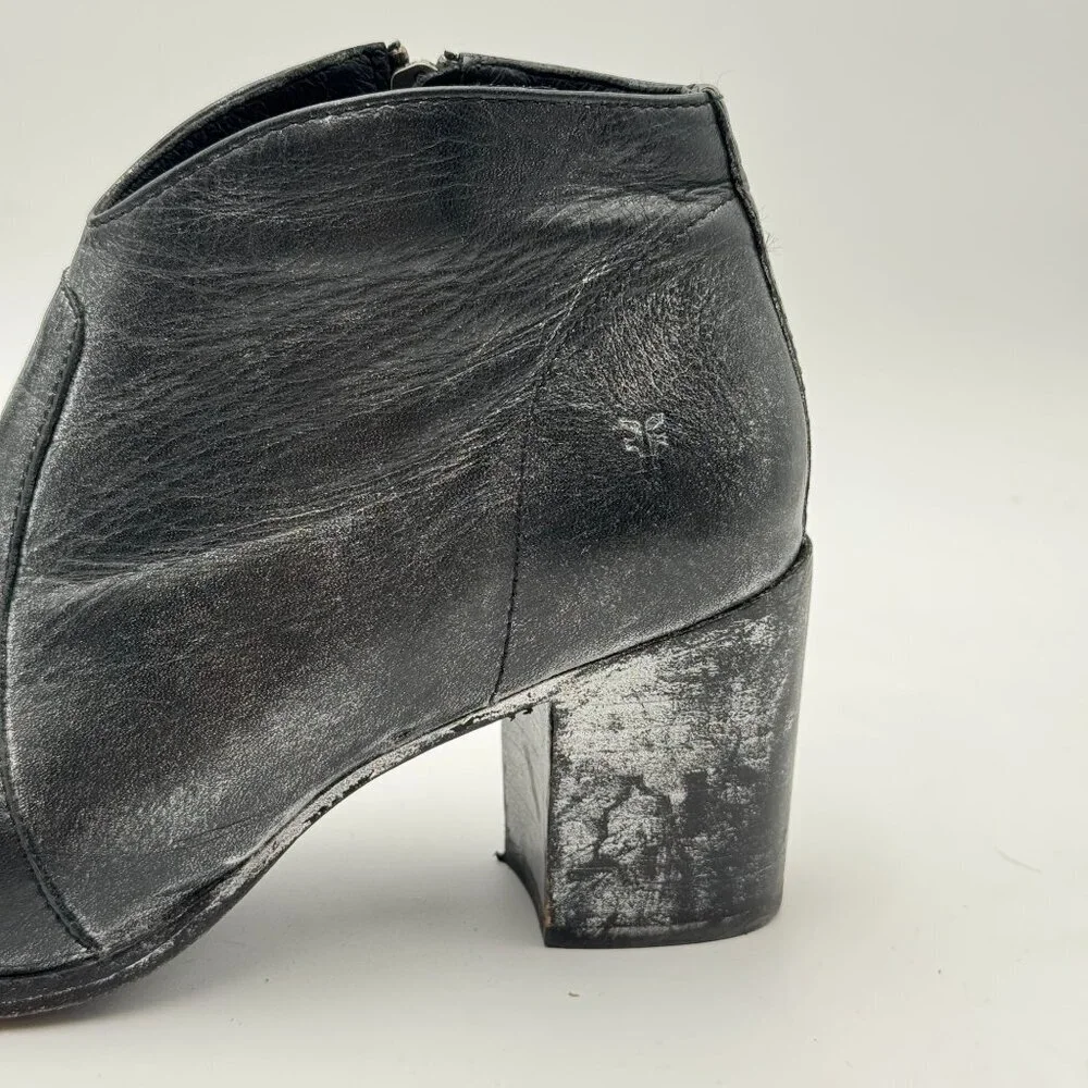 FRYE Womens 7.5 Metallic Black Leather Nora Ankle Boots Cowgirl Giddy Up Booties